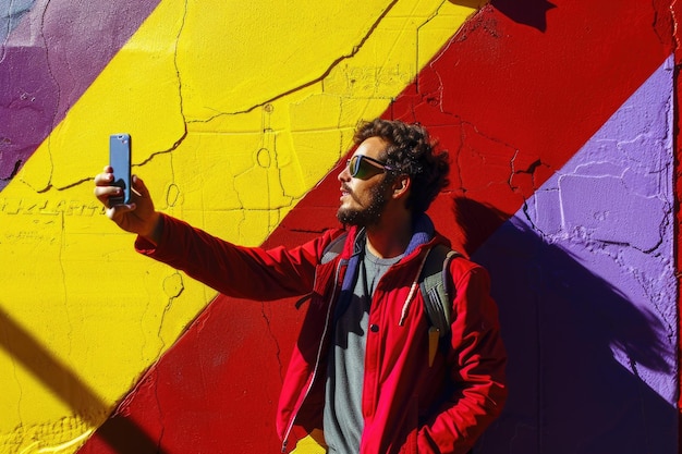 a boy in golden and white and purple wearing a jacket and a purple t shirt with golden hairstyle