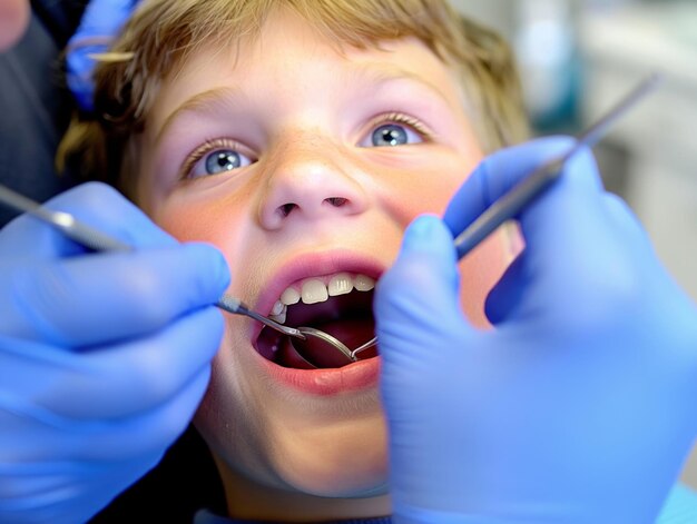 Boy having his teeth examined by a dentist an appointment with dentist