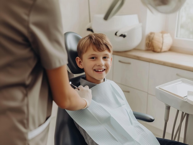 Boy having his teeth examined by a dentist an appointment with dentist