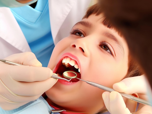 Boy having his teeth examined by a dentist an appointment with dentist