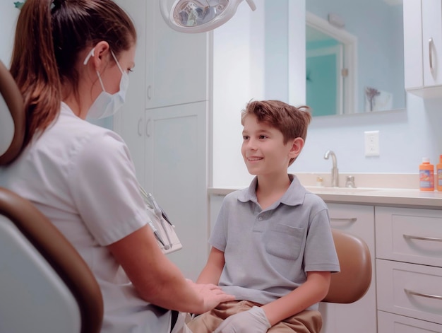 Boy having his teeth examined by a dentist an appointment with dentist