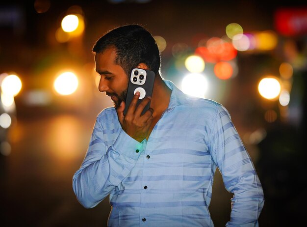 Boy having phone man calling image