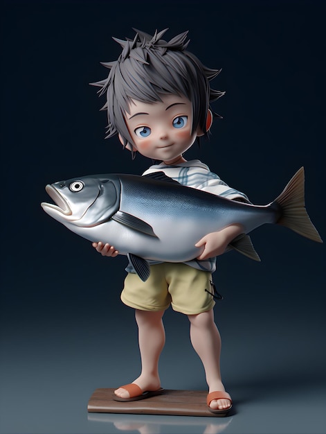 A boy holding a fish that is a fish