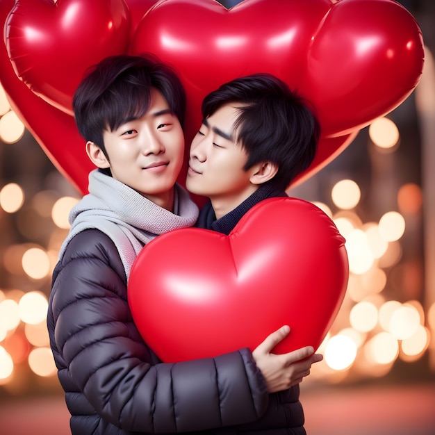 a boy holding a heart shaped balloon that says a on it