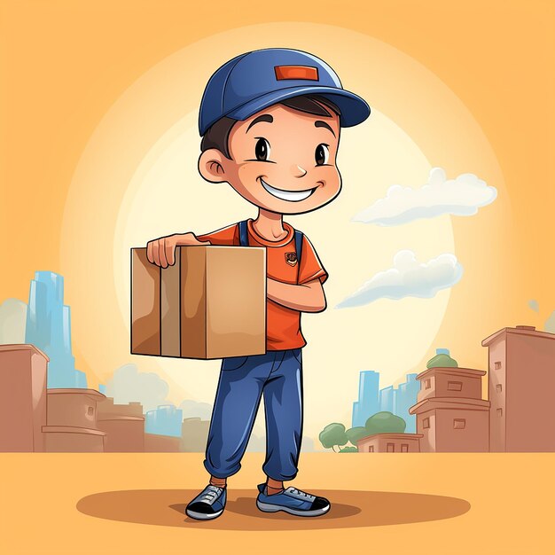 Photo boy holding a package for delivery