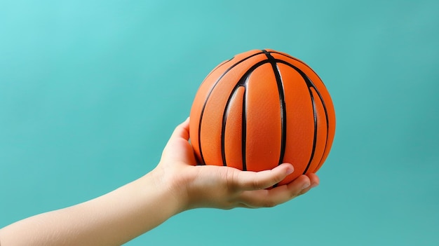 Photo boy holding toy basketball with a sporty attitude