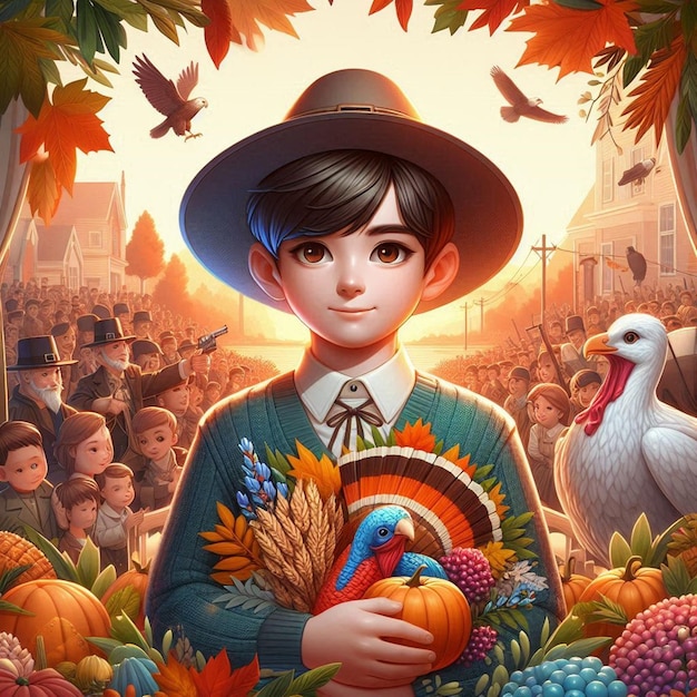 a boy holds a bird and a bird in his hand