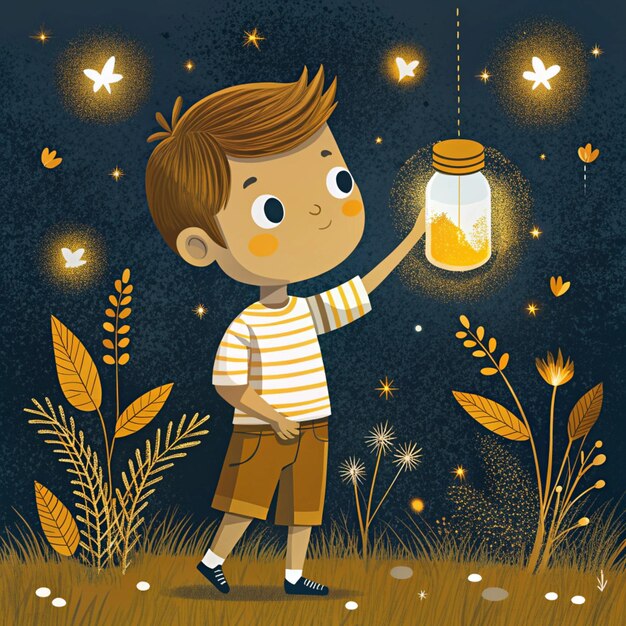 Photo a boy is holding a lantern that has butterflies on it