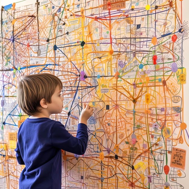 Photo a boy is looking at a map that says  map