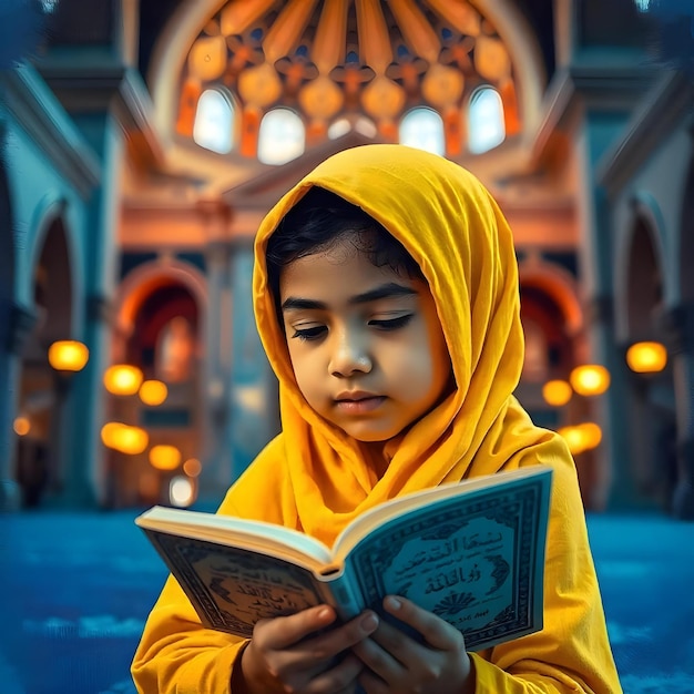 Photo a boy is reading a book in front of a building