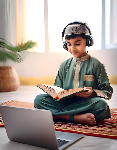 a boy is sitting on a rug with a Quran titled quot a boy quot