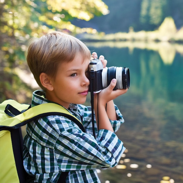 a boy is taking a photo with a camera on world photography day