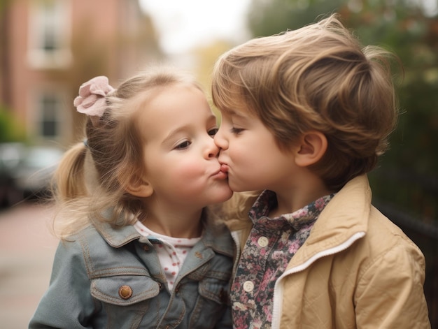 Photo boy kissing girl on cheek