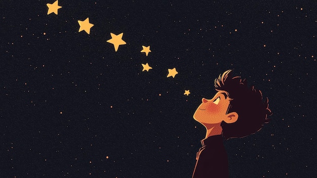 Photo boy looking up at night sky with stars