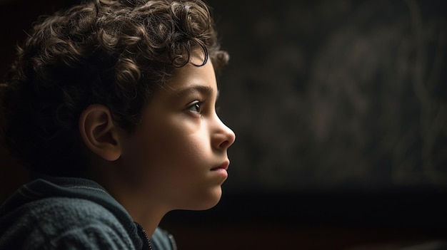 A boy looks out of a window with the word'no'on the side