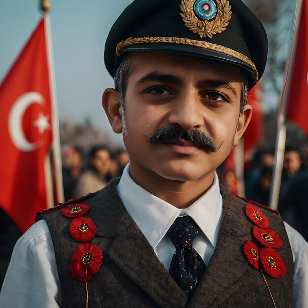 Photo a boy in a military uniform with a moustache and a moustache