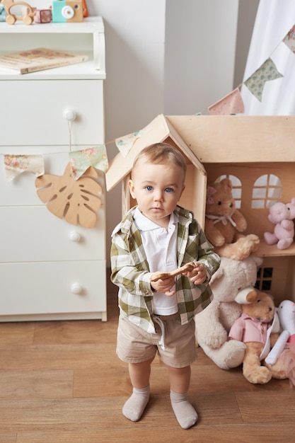 Boy playing in children's room Children's playroom Educational toys Early child development