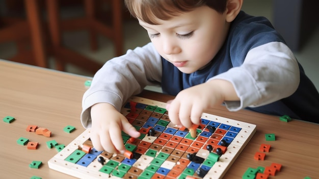 A boy playing a game of board games