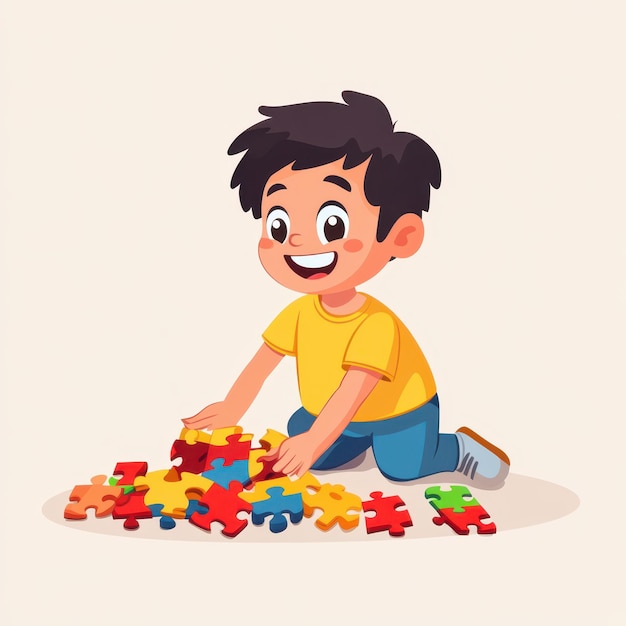 Photo a boy playing with puzzle pieces