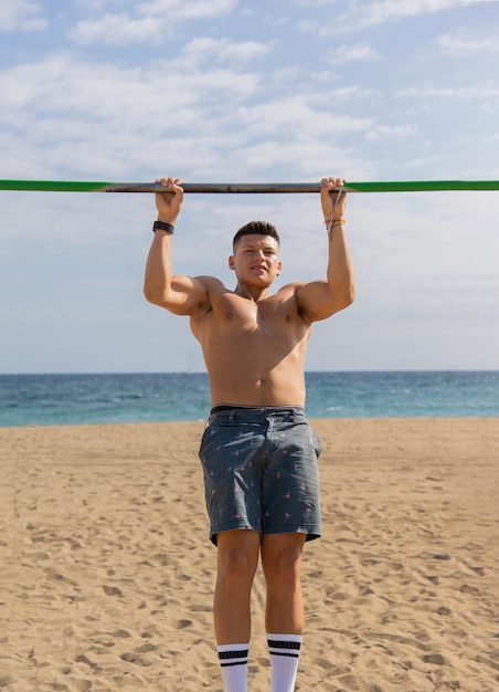 Boy practicing bar sport