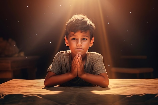 A boy prayed on the table Created with generative AI technology