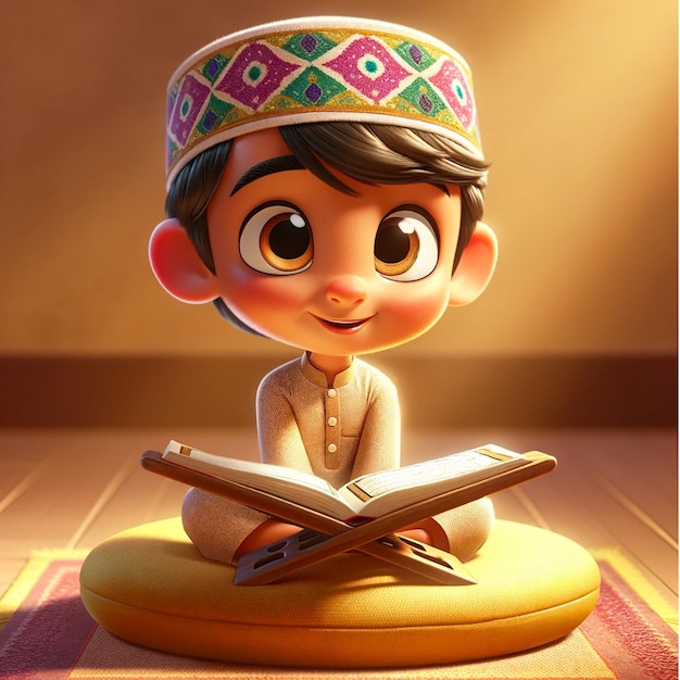 Photo boy reading quran ramadan ramadan mubarak ramadan kareem muslim cartoon boy