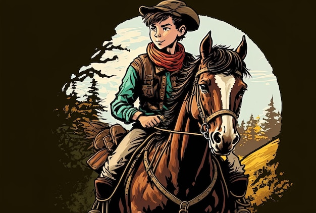 Boy riding horse in a cartoon