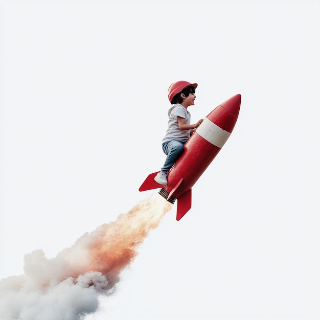 a boy on a rocket with a rocket that says quot a quot on the bottom