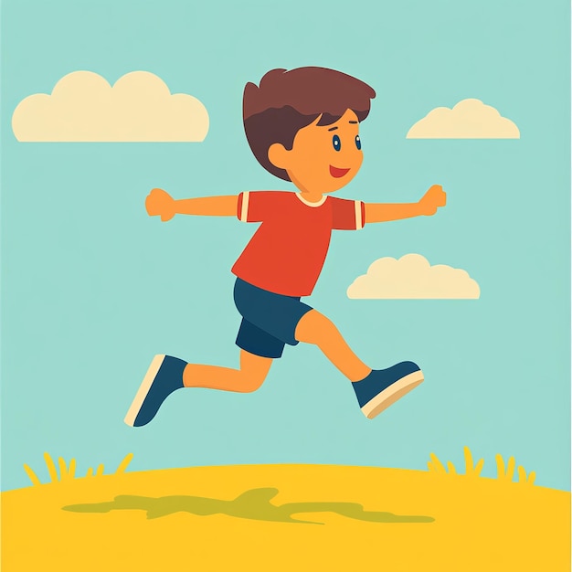 Photo boy running in the field vector illustration in flat cartoon style