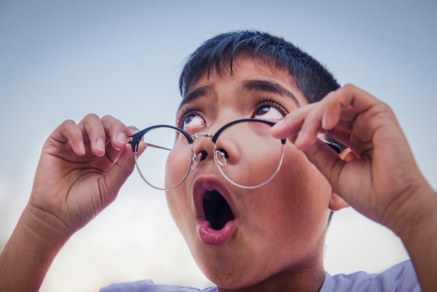 The boy's eyes were looking up.