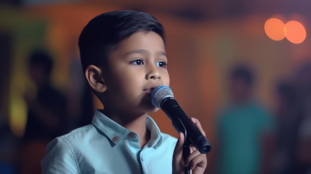 A boy singing into a microphone