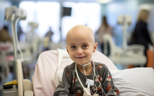 Boy Smiling in a Cancer Hospital Bed Generative AI