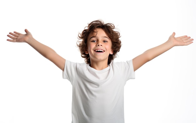 A Boy Standing with Arms Wide Isolated on white background