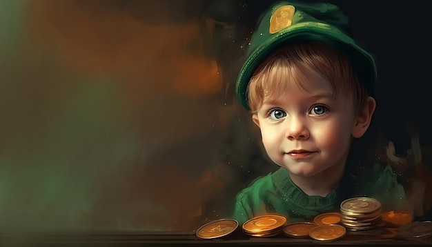 Boy in Stpatrick's day illustration by generative AI