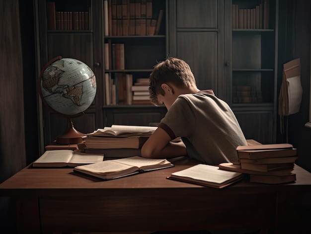 Boy studying inside his bedroom