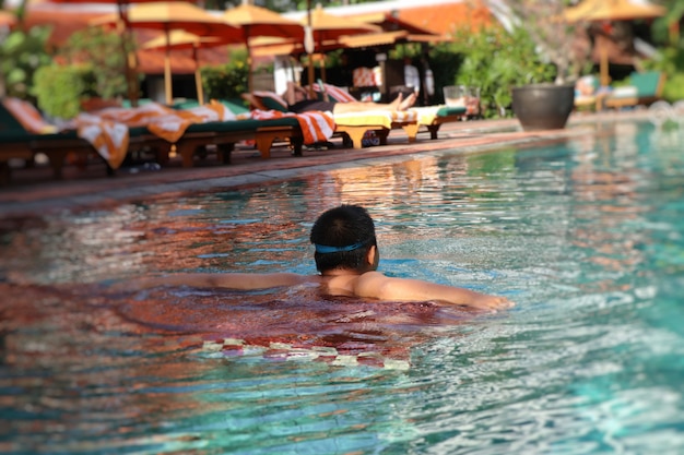 boy swimming in pool