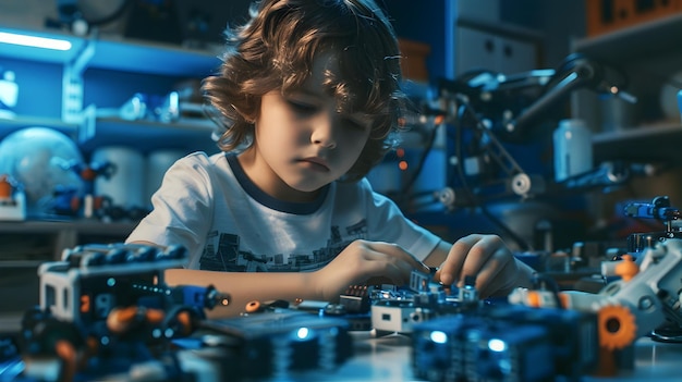 Boy Tinkering with Electronic Components Exploring Technology and Engineering