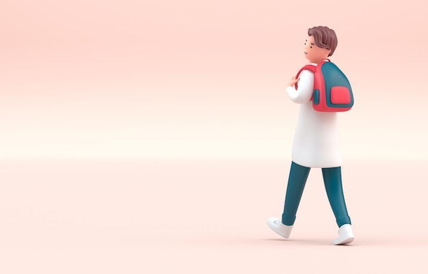 Boy Walking to School 3D Illustration