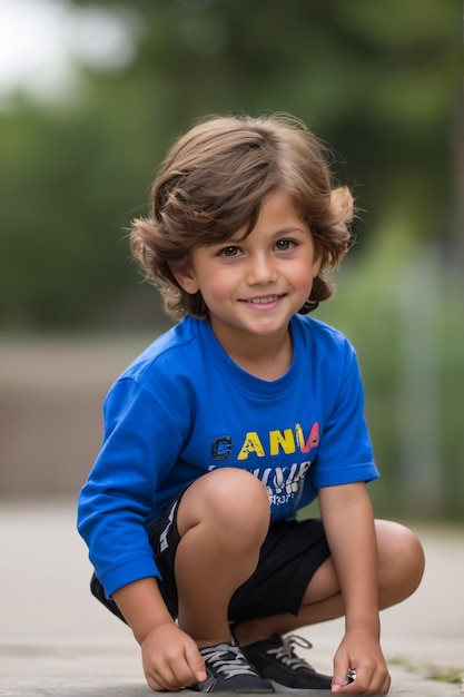 a boy wearing a blue shirt