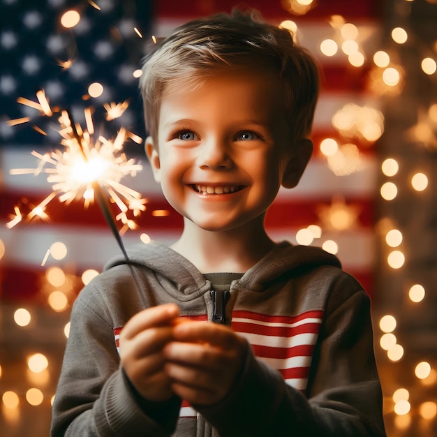 a boy wearing a sweatshirt that says quot a firework quot on it