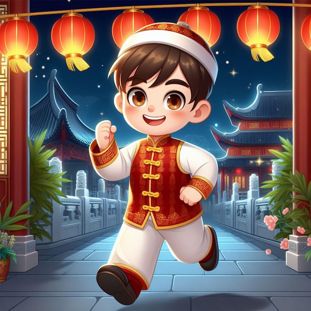 Boy wearing traditional Chinese clothes