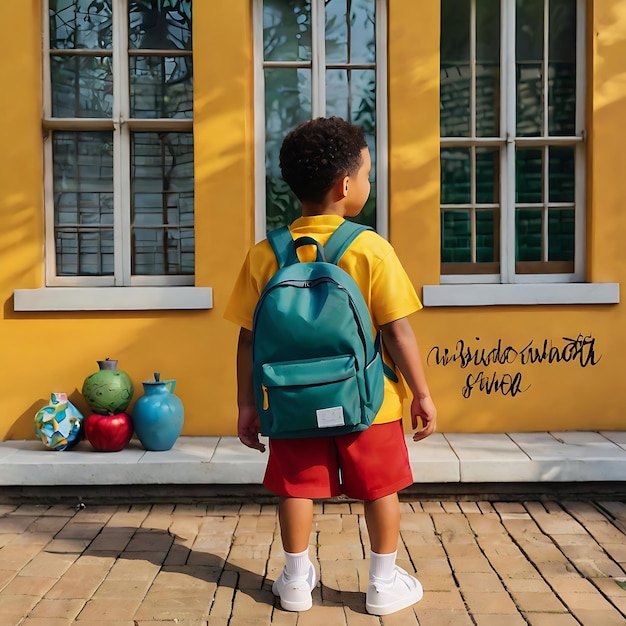 a boy wearing a yellow shirt with the word quot a quot on it quot