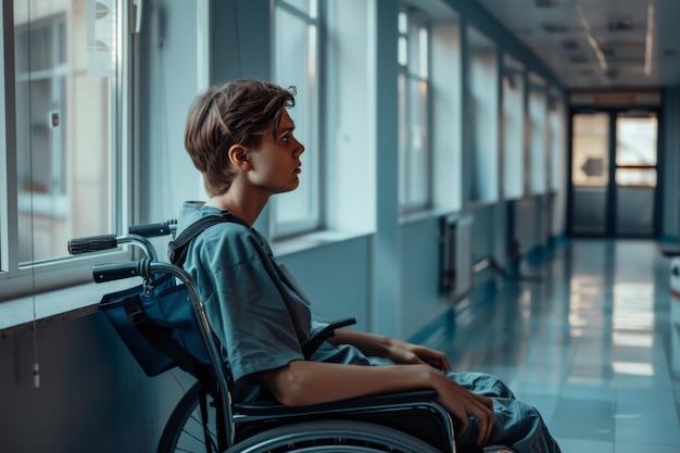 Boy in Wheelchair Looking Out Window