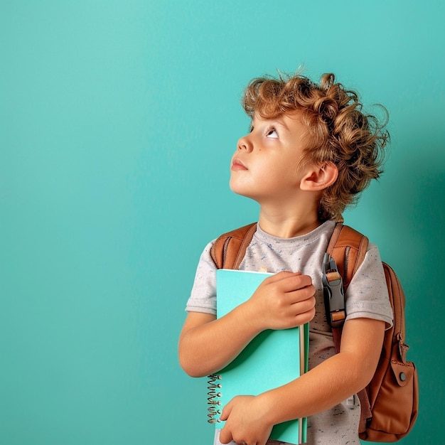 a boy with a backpack that says quot a book quot on it