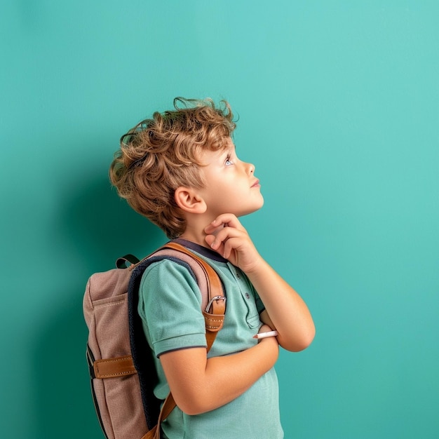 a boy with a backpack that says quot hes looking up quot