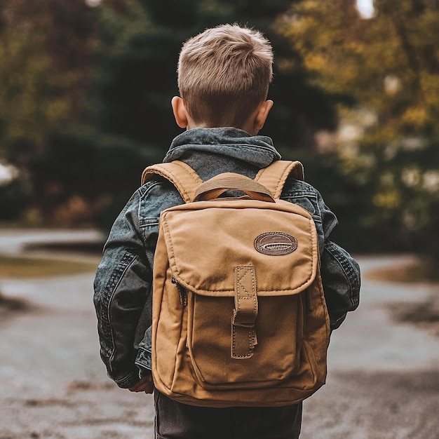 Photo a boy with a backpack that says  the word  on it