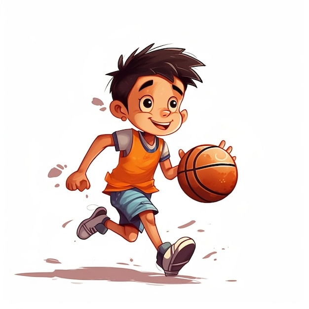 A boy with a basketball in his hand is running with the ball.