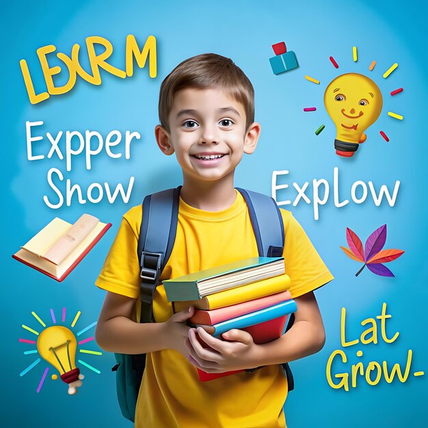 a boy with a book that says experience on the front