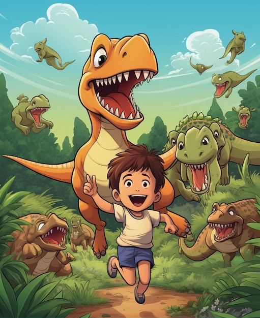 A boy with dinosaur cartoon cover page