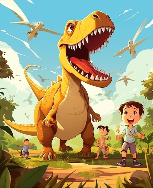 A boy with dinosaur cartoon cover page